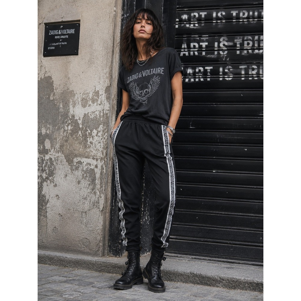 Zadig & Voltaire Paula Band Jogger Tuxedo Side Stripe‎ Track Pant Black 36 / S